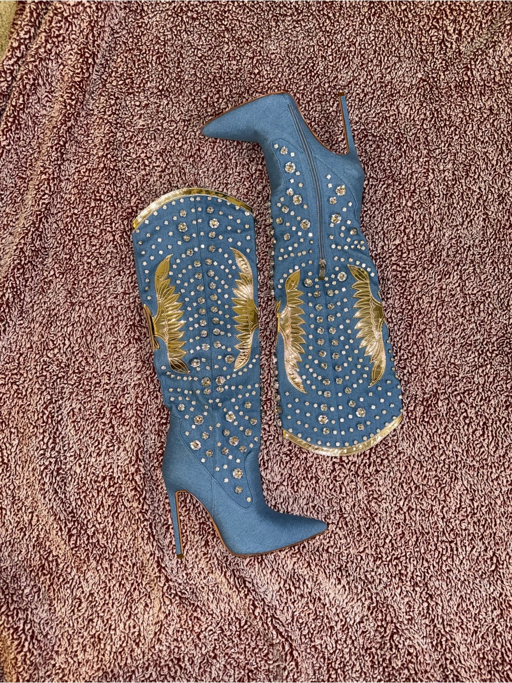 AKIRA Blue Embellished High-Heel Western Boots - Women size 7.5
